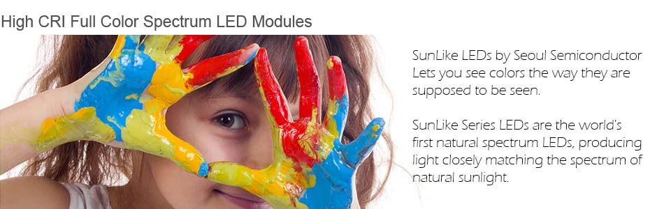 SunLike LEDs by Seoul Semiconductor Lets you see colors the way they are supposed to be seen. SunLike Series LEDs are the world's first natural spectrum LEDs, producing light closely matching the spectrum of natural sunlight.